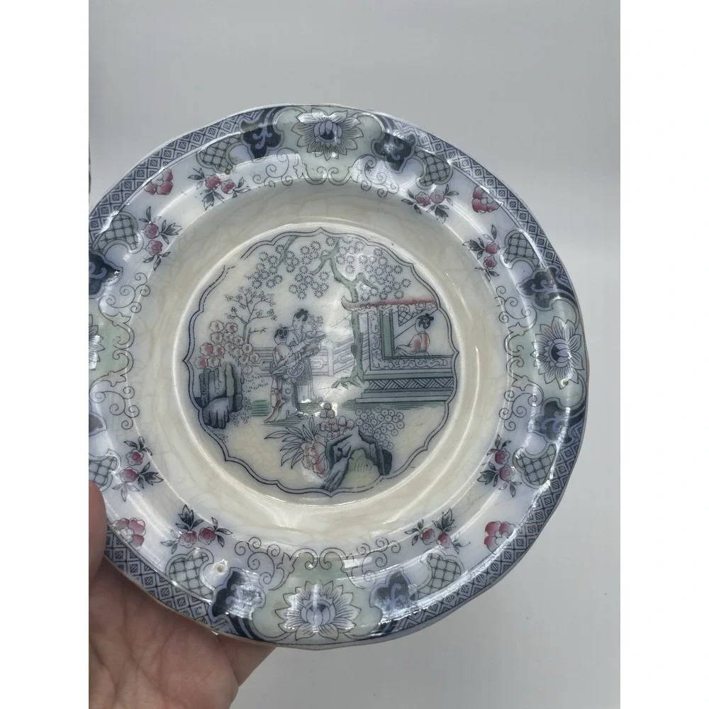 3 pc Antique‎ P. Regout Canton Chinese Pattern Polychrome Transferware Plates